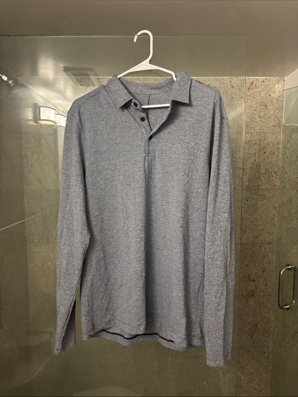 lululemon athletica Men's Long-Sleeve Polo in Heather Blue-Gray